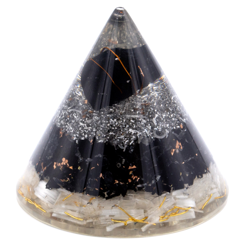 Orgonite Cone - Selenite and Black Toumaline Copper - 90 mm - Orgn-20