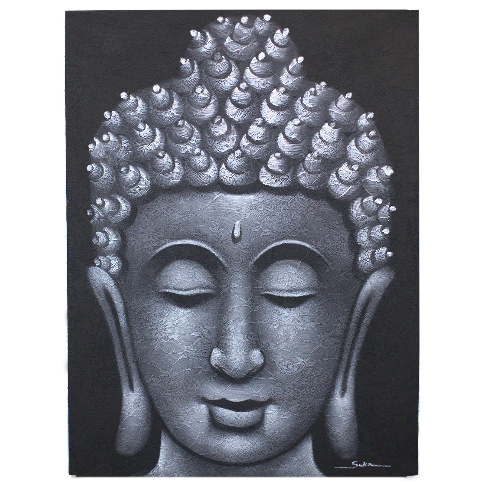 Buddah Painting - Grey Brocade Detail BAP-06