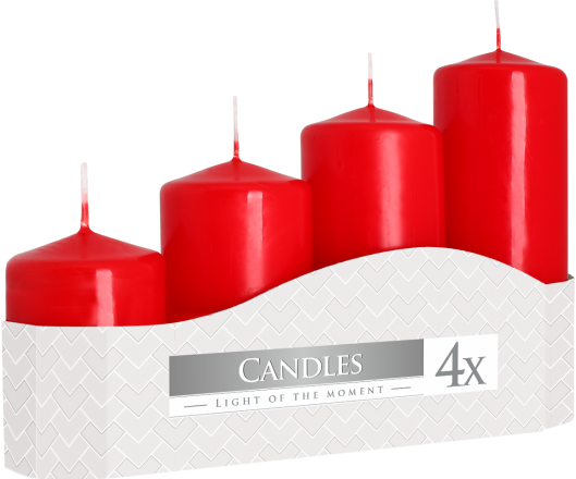 Set of Pillar Candles  50mm (11/16/22/33H) (4 pieces) - Red - PC-06
