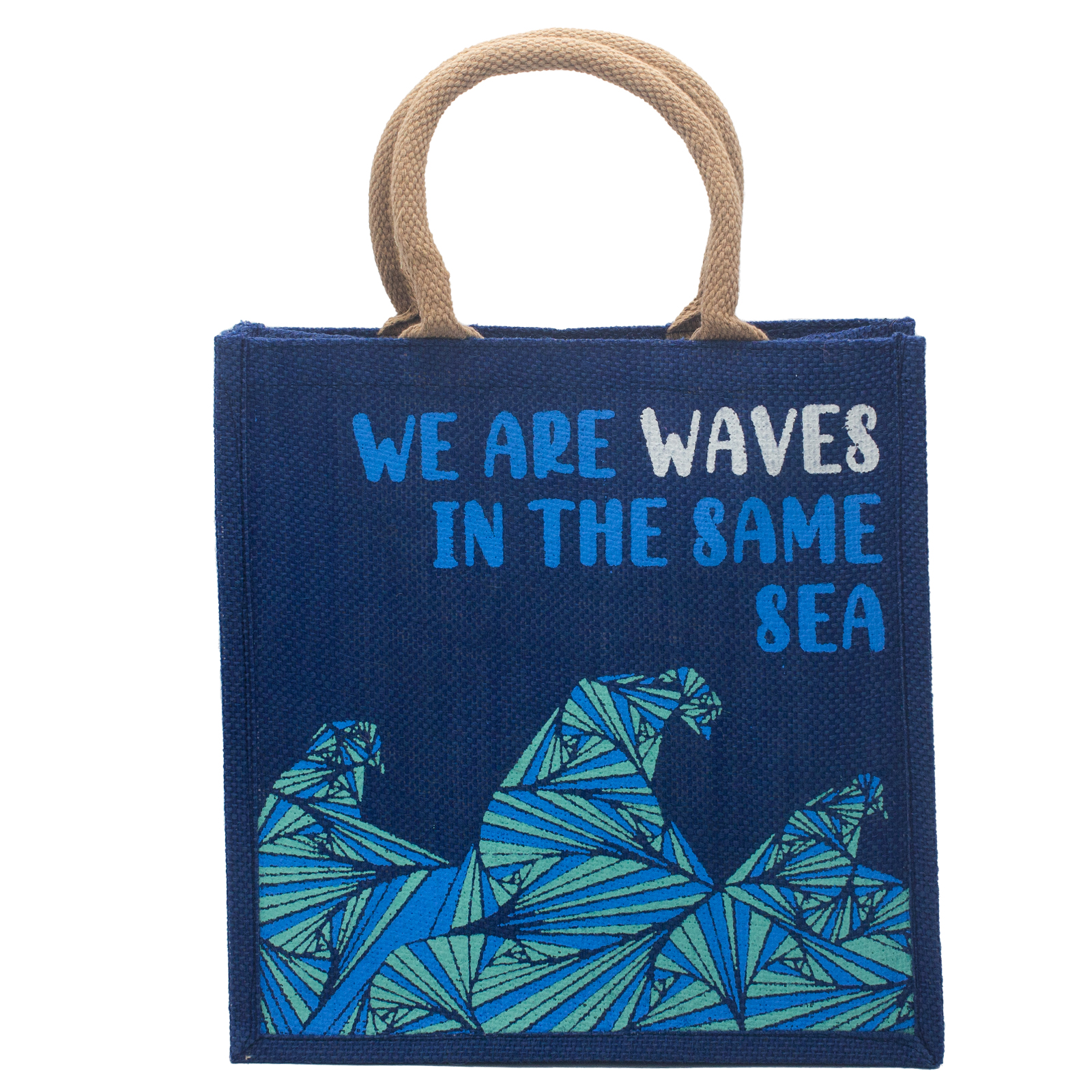 Printed Jute Bag - We are Waves - Blue - PJB-01B