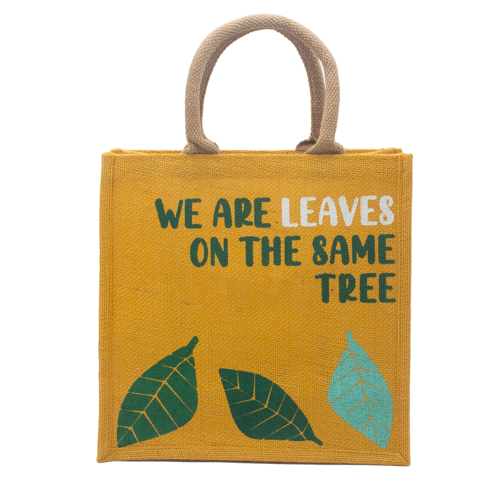 Printed Jute Bag - We are Leaves - Yellow - PJB-02A