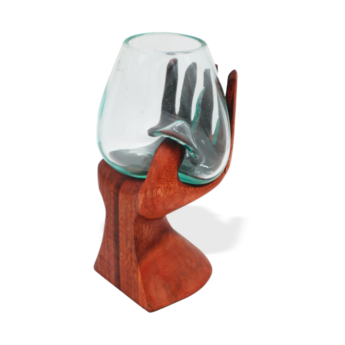 Carved Hand with Molten Glass Bowl - MGW-22
