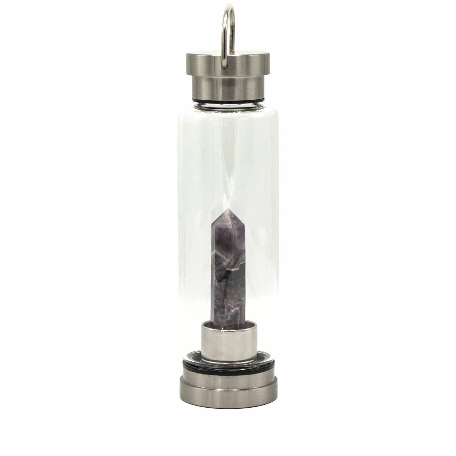 Crystal Infused Glass Water Bottle - Relaxing Amethyst - Obelisk CGWB-02