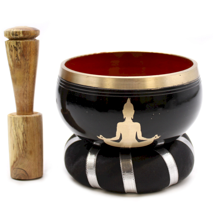 Buddha Singing Bowl Set- Black/Orange 10.7cm - TIB-92