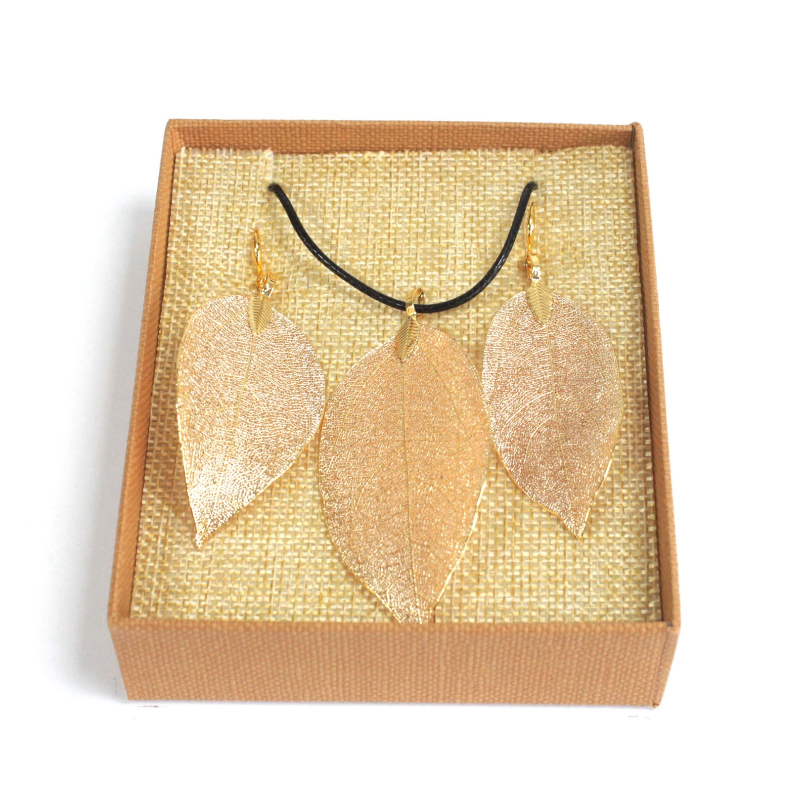 Necklace & Earring Set - Bravery Leaf - Gold - POT-02