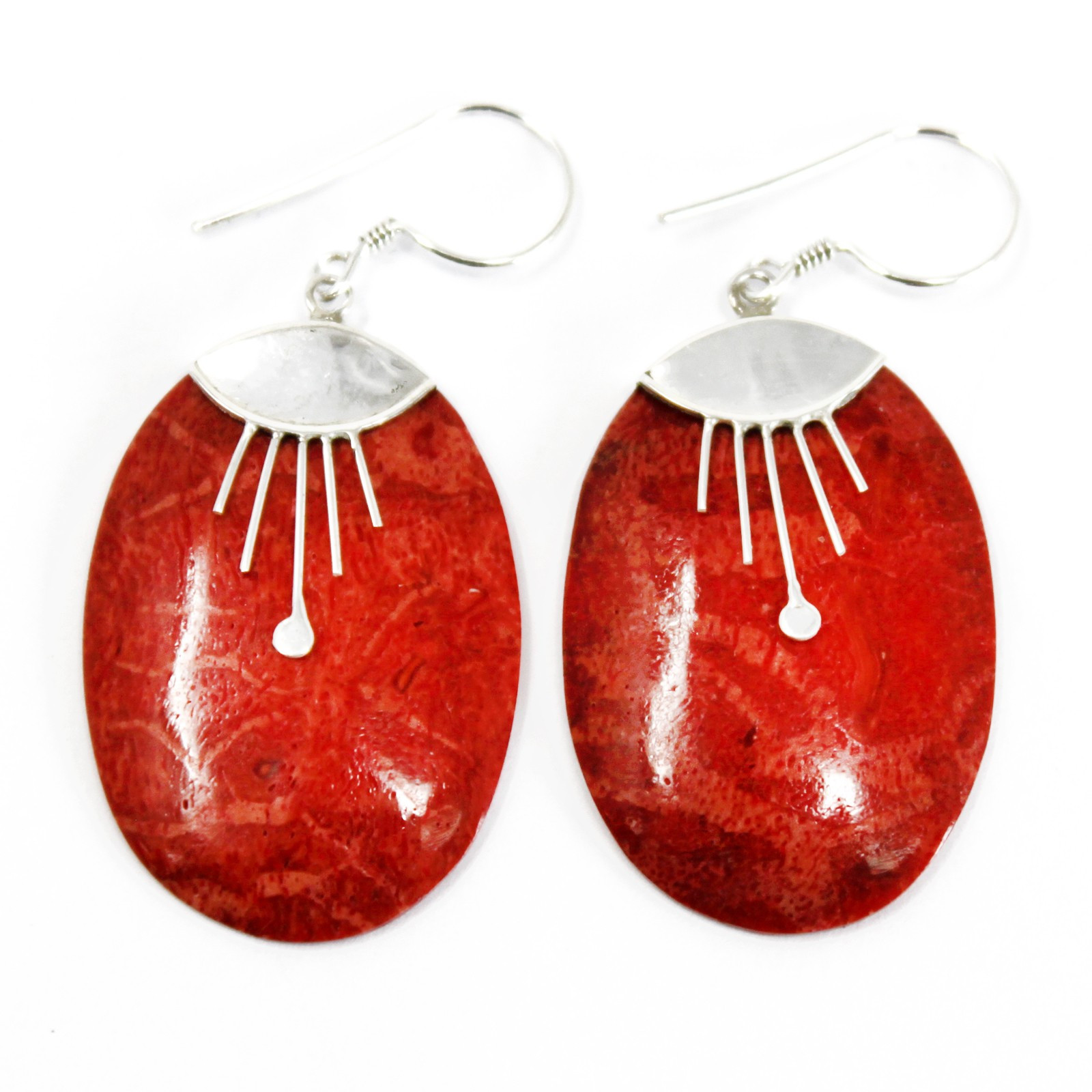 Coral Style 925 Silver Earring - Oval Décor - SEar-05