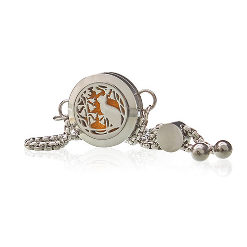 Aromatherapy Jewellery Chain Bracelet - Cat & Flowers - 20mm AromaJ-22